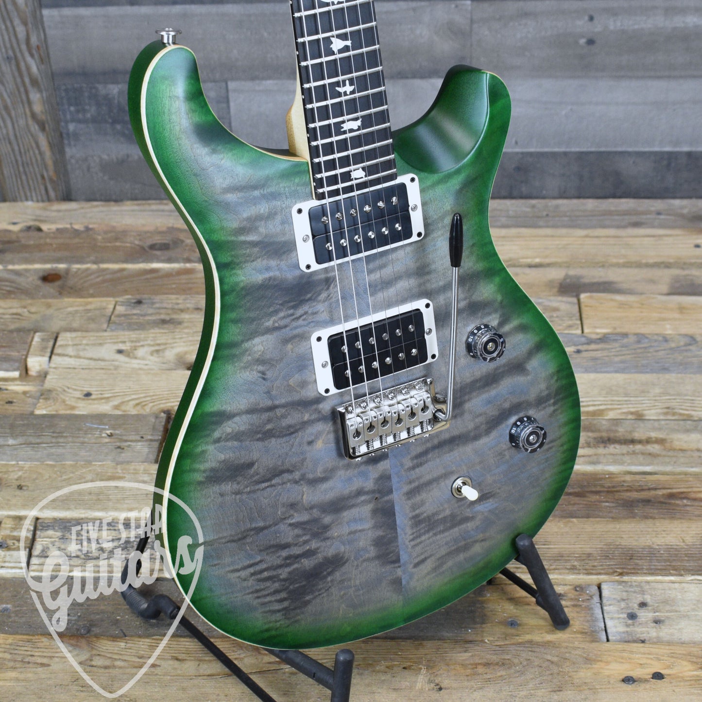 PRS Wood Library CE-24 Satin Quilt Top - Faded Gray Black Green Burst with Gigbag