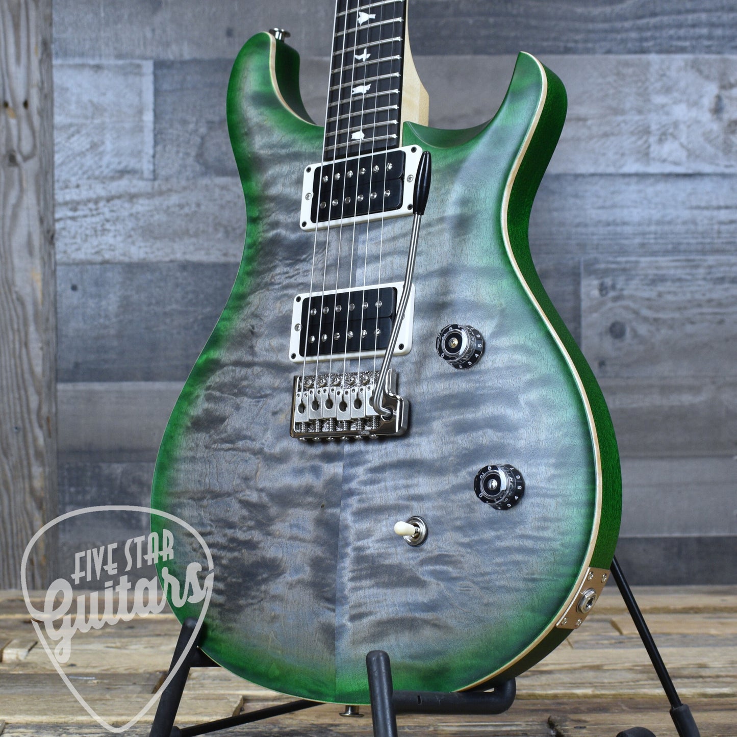 PRS Wood Library CE-24 Satin Quilt Top - Faded Gray Black Green Burst with Gigbag