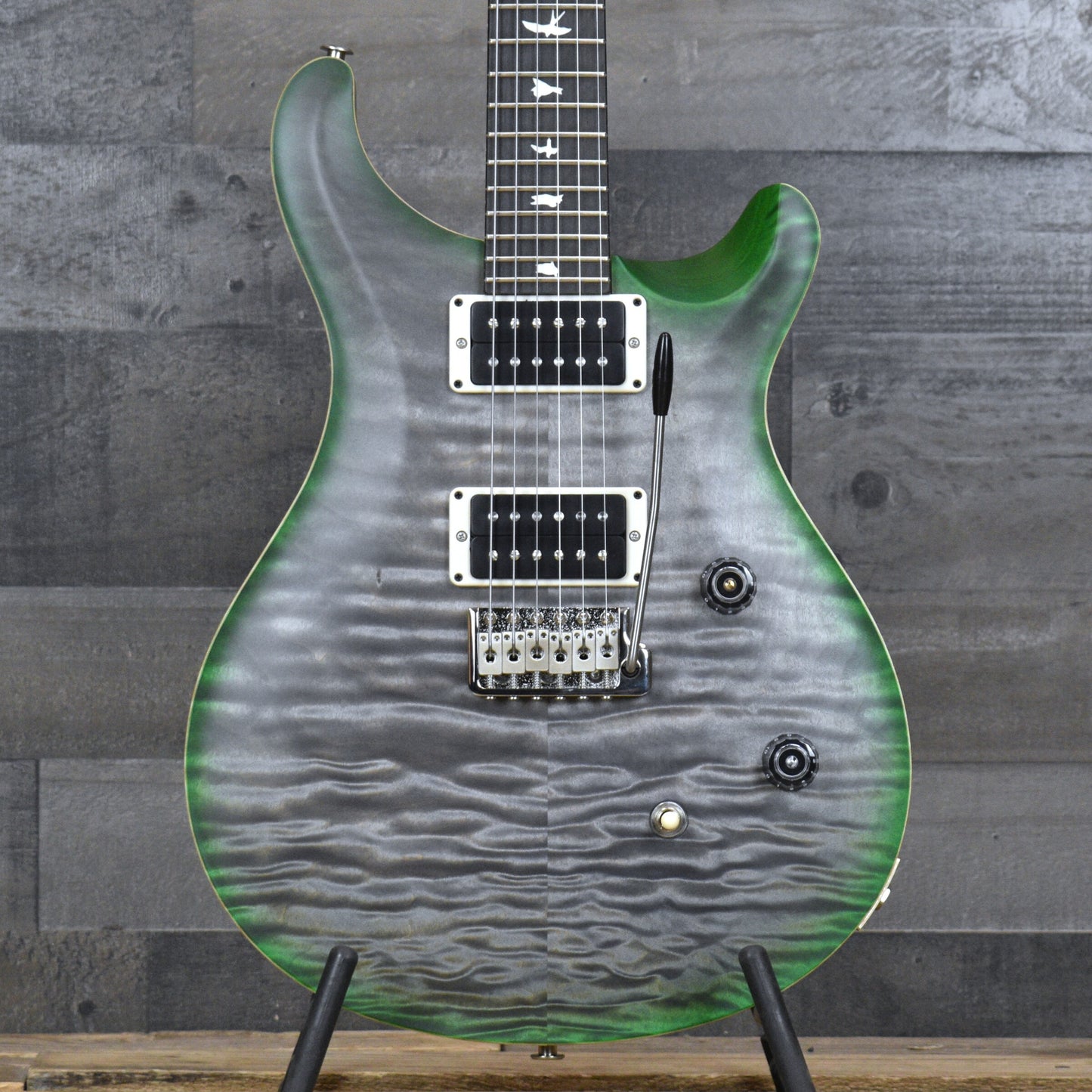 PRS Wood Library CE-24 Satin Quilt Top - Faded Gray Black Green Burst with Gigbag