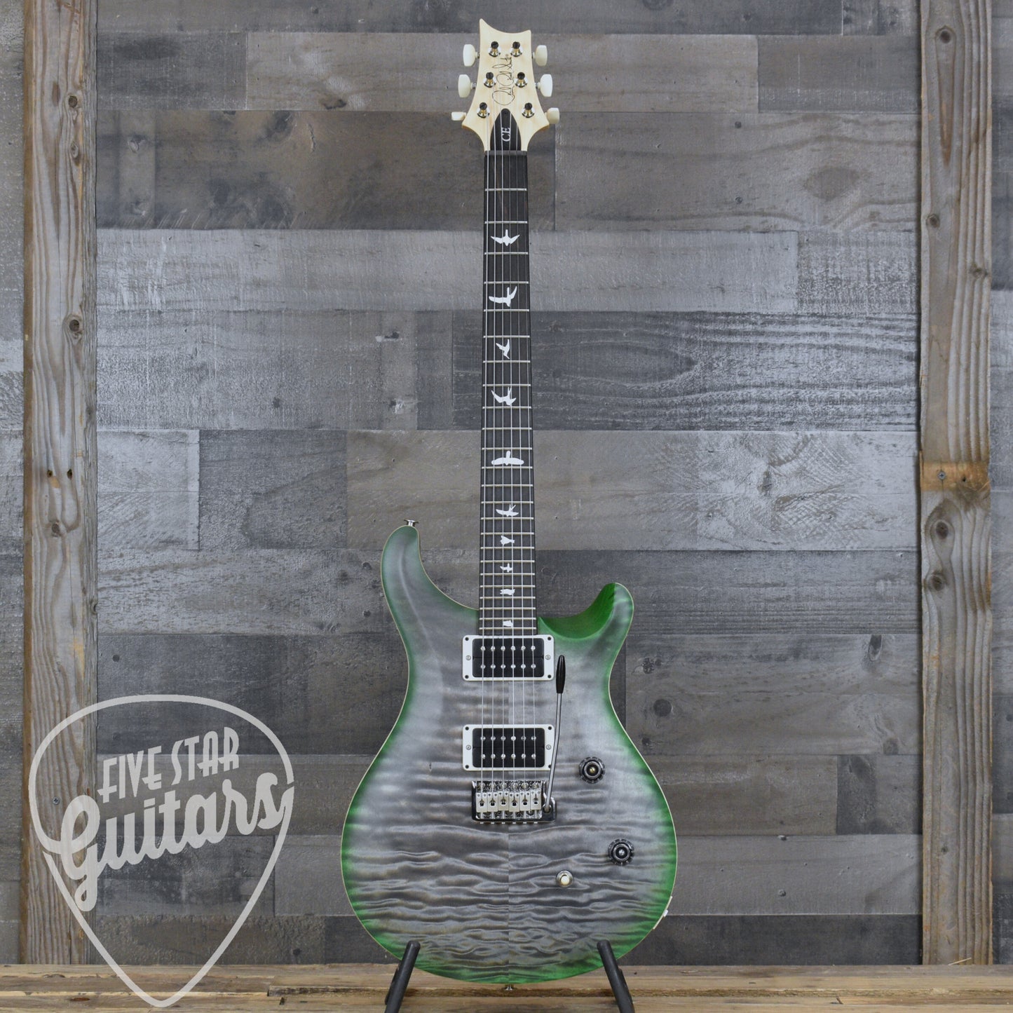 PRS Wood Library CE-24 Satin Quilt Top - Faded Gray Black Green Burst with Gigbag