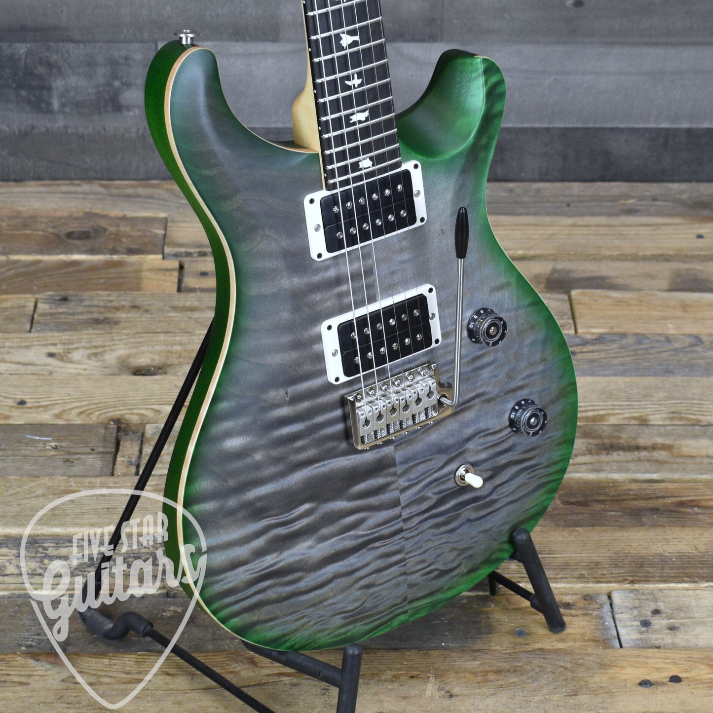 PRS Wood Library CE-24 Satin Quilt Top - Faded Gray Black Green Burst with Gigbag