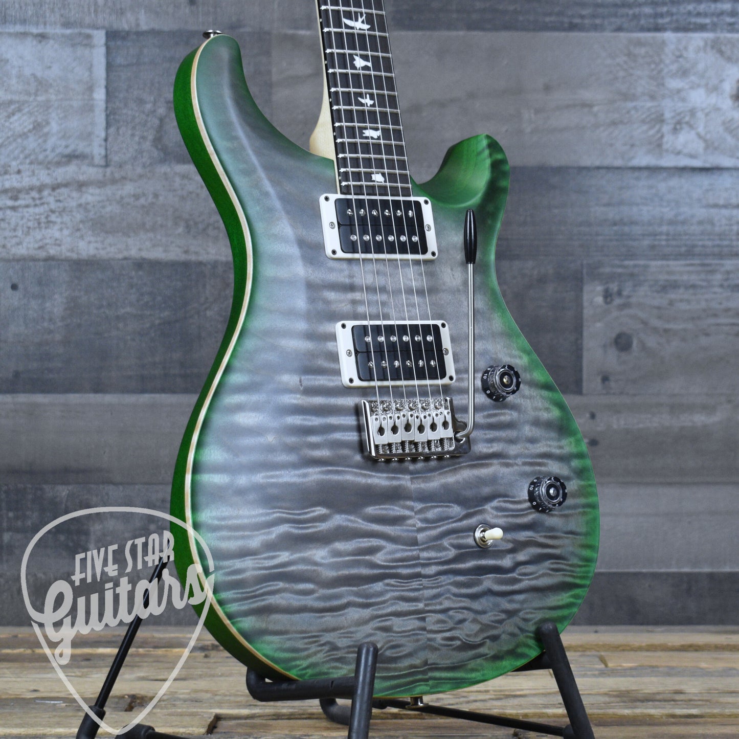 PRS Wood Library CE-24 Satin Quilt Top - Faded Gray Black Green Burst with Gigbag