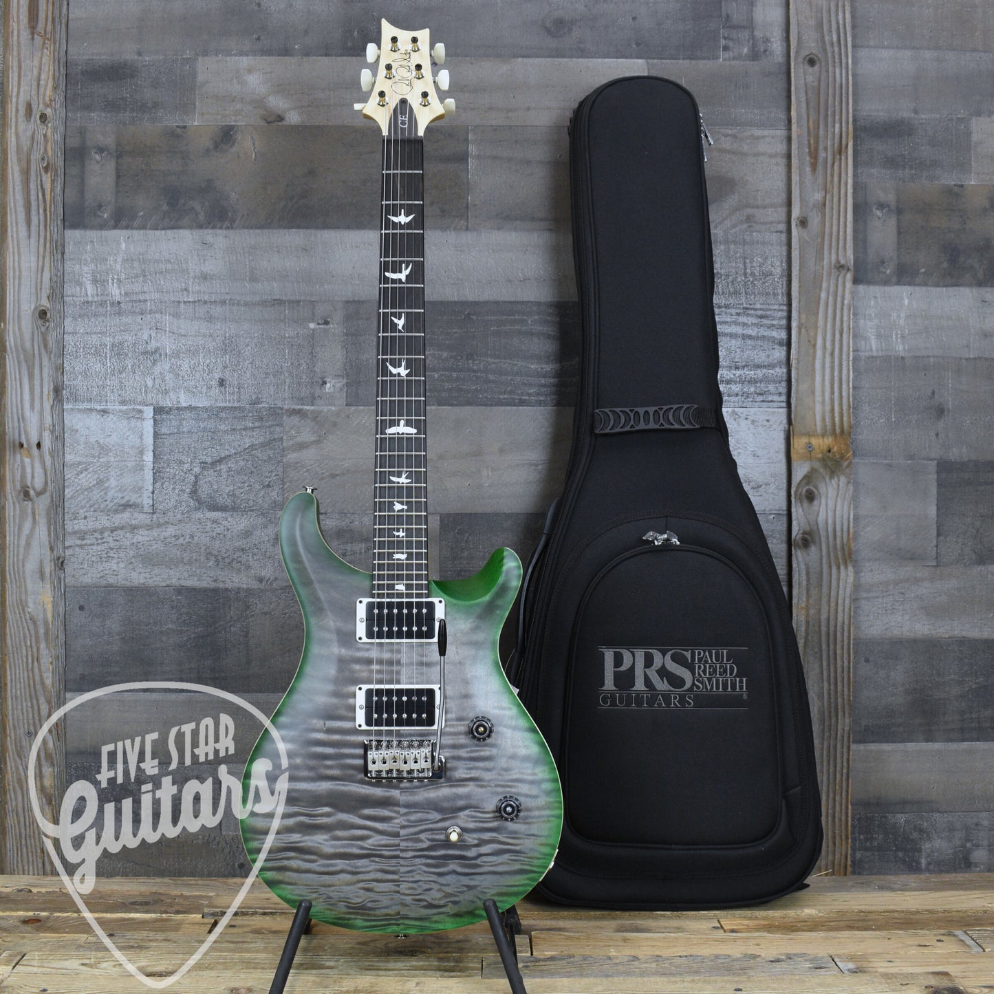 PRS Wood Library CE-24 Satin Quilt Top - Faded Gray Black Green Burst with Gigbag
