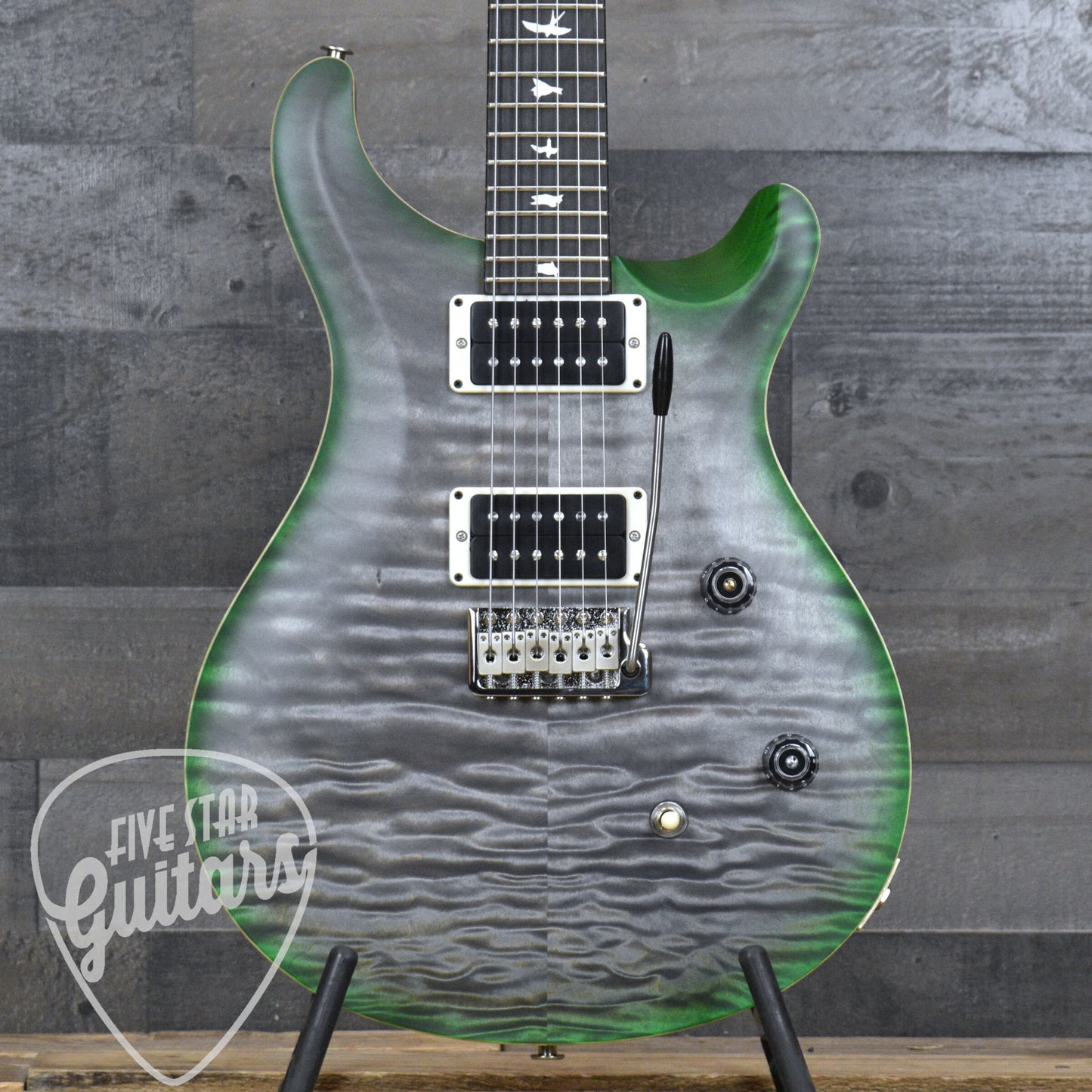 PRS Wood Library CE-24 Satin Quilt Top - Faded Gray Black Green Burst with Gigbag