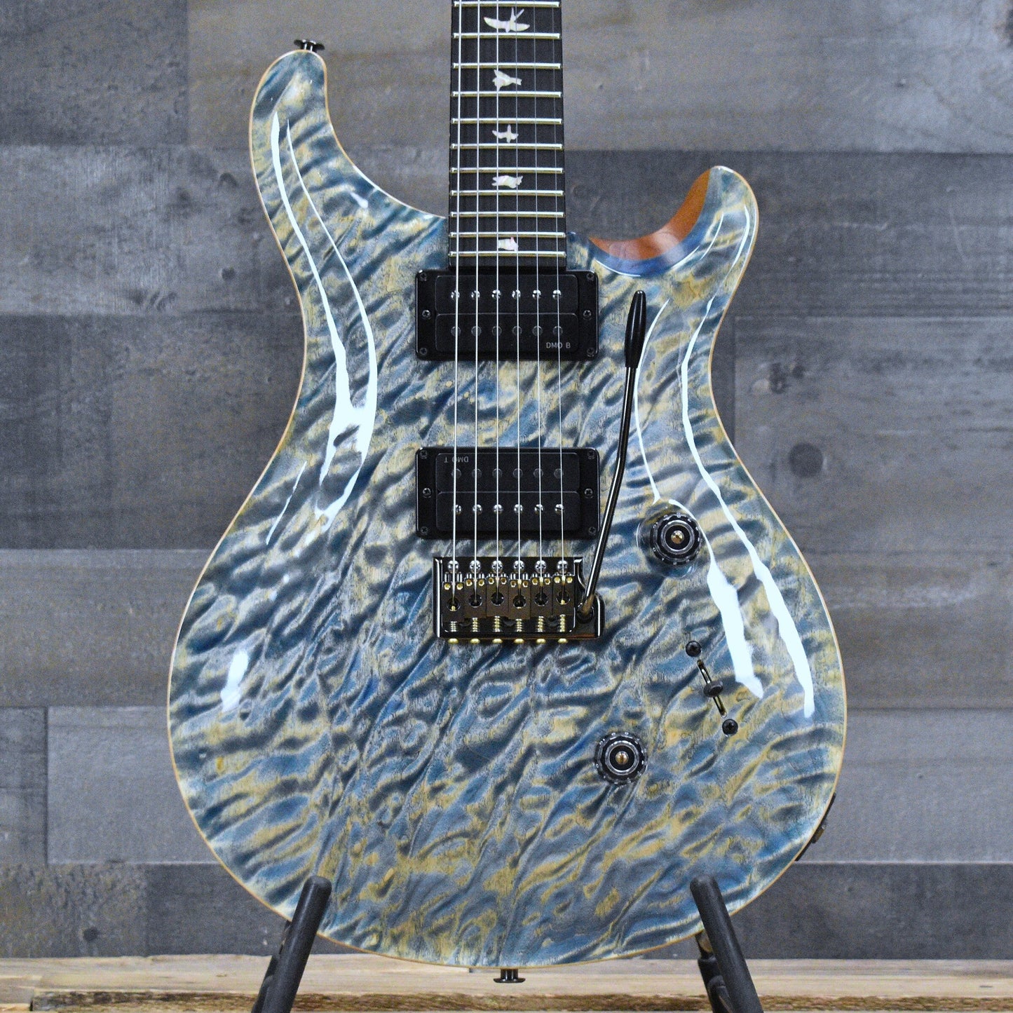 Paul Reed Smith Custom 24 Quilt Artist Top Awabi Birds - Faded indigo with Hardshell Case