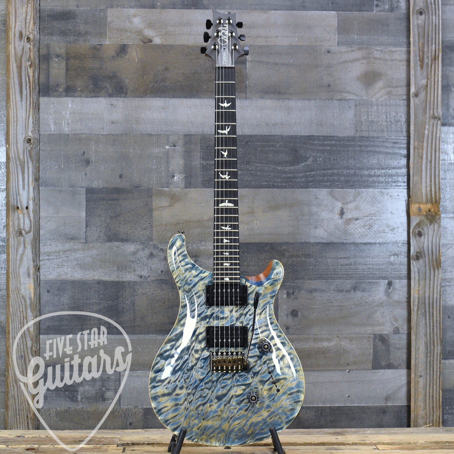 Paul Reed Smith Custom 24 Quilt Artist Top Awabi Birds - Faded indigo with Hardshell Case