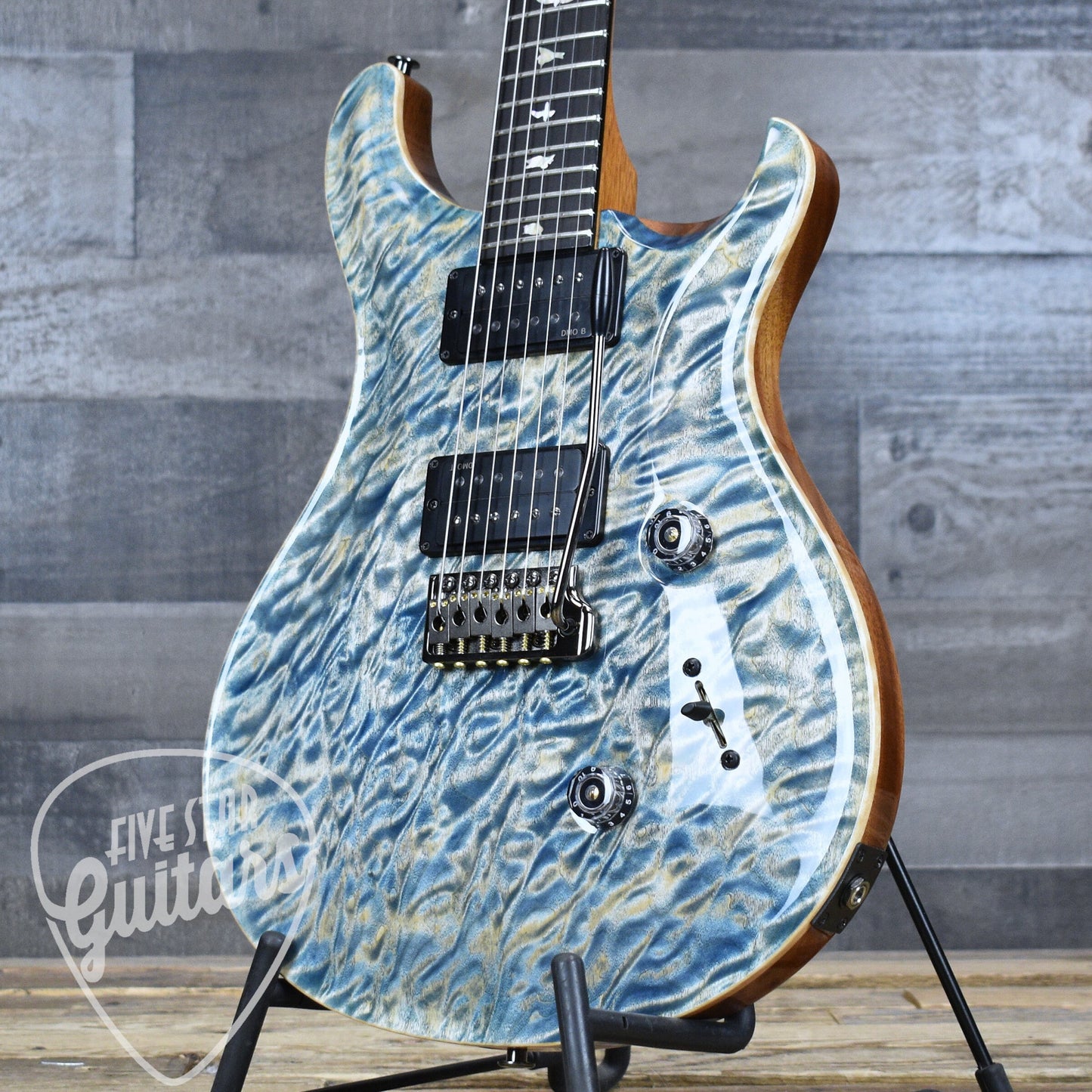 Paul Reed Smith Custom 24 Quilt Artist Top Awabi Birds - Faded indigo with Hardshell Case