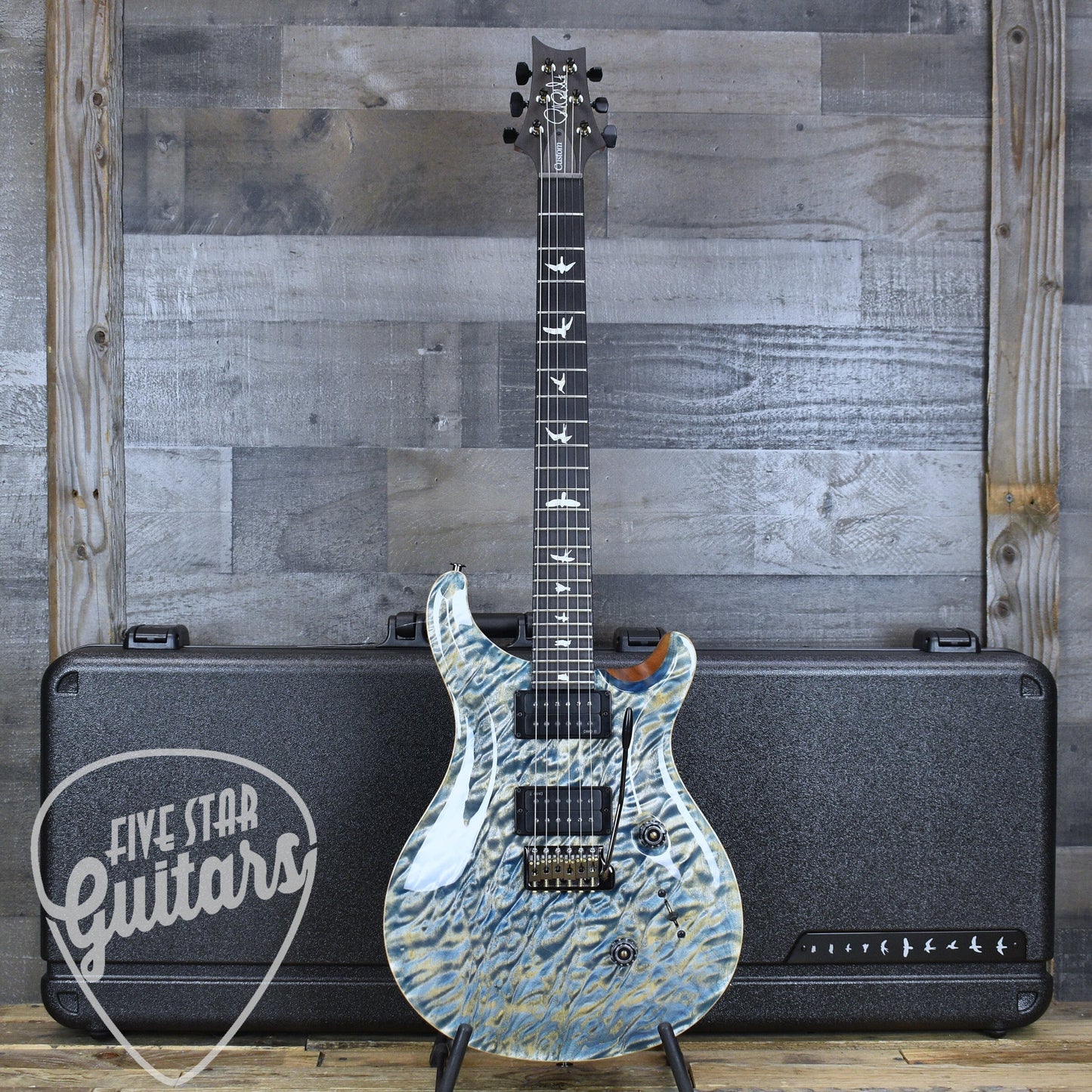 Paul Reed Smith Custom 24 Quilt Artist Top Awabi Birds - Faded indigo with Hardshell Case