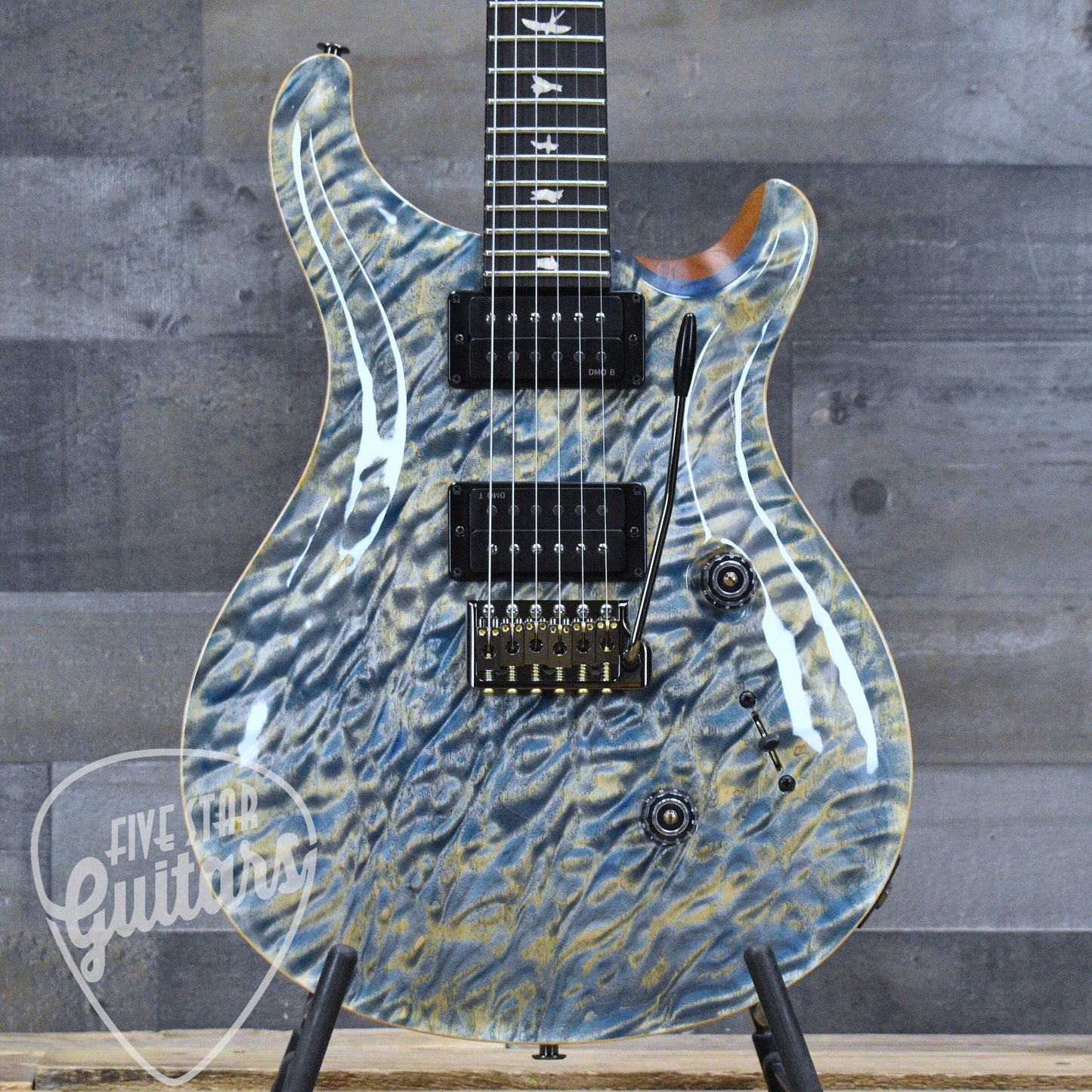 Paul Reed Smith Custom 24 Quilt Artist Top Awabi Birds - Faded indigo with Hardshell Case