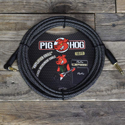 Pig Hog 1/4 inch Right Angle to 1/4 inch Straight Instrument Cable -10ft - Amplifier Grill