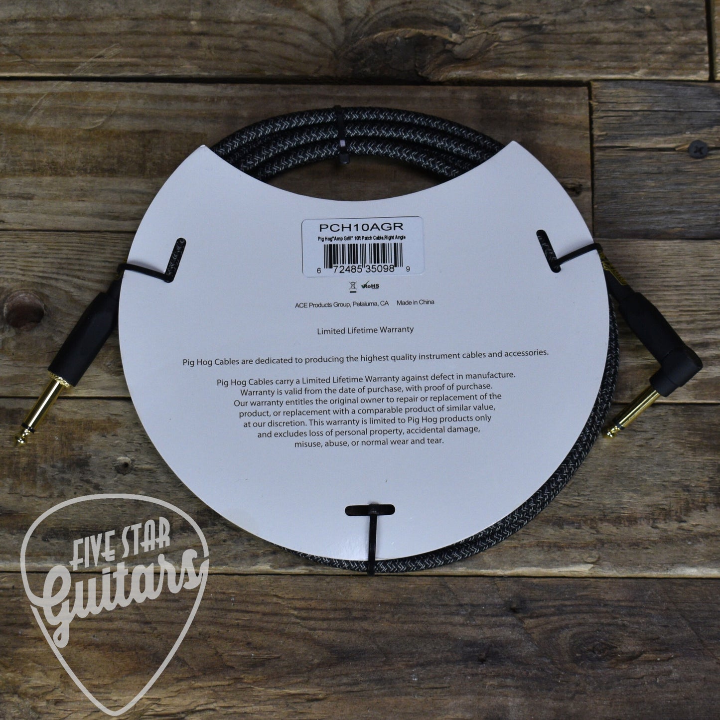 Pig Hog 1/4 inch Right Angle to 1/4 inch Straight Instrument Cable -10ft - Amplifier Grill