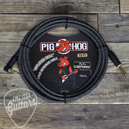 Pig Hog 1/4 inch Right Angle to 1/4 inch Straight Instrument Cable -10ft - Amplifier Grill