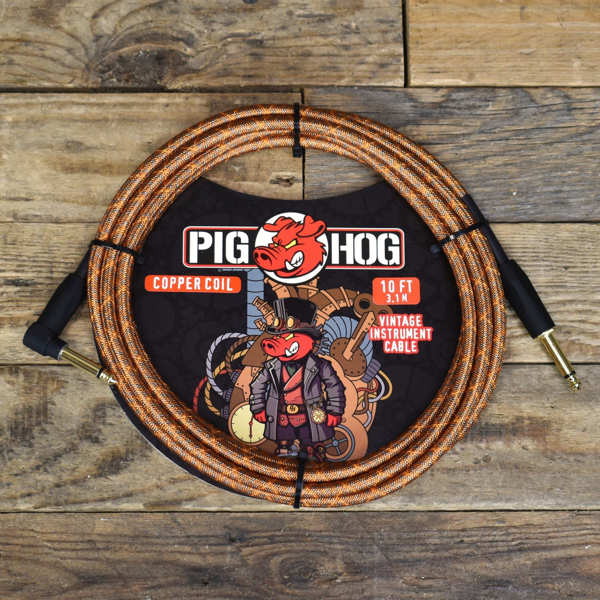 Pig Hog "Copper Coil" Instrument Cable -10ft Right Angle