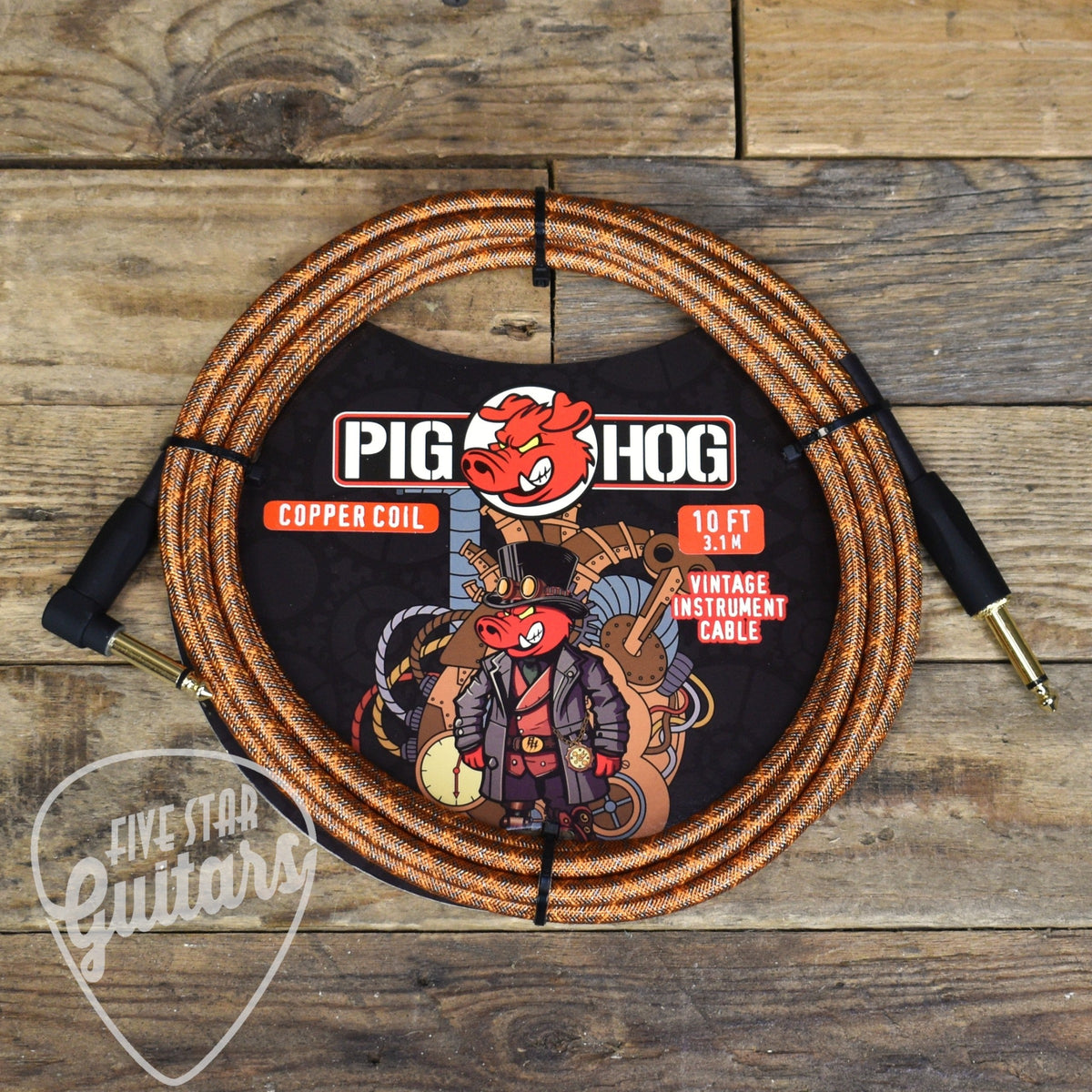 Pig Hog "Copper Coil" Instrument Cable -10ft Right Angle