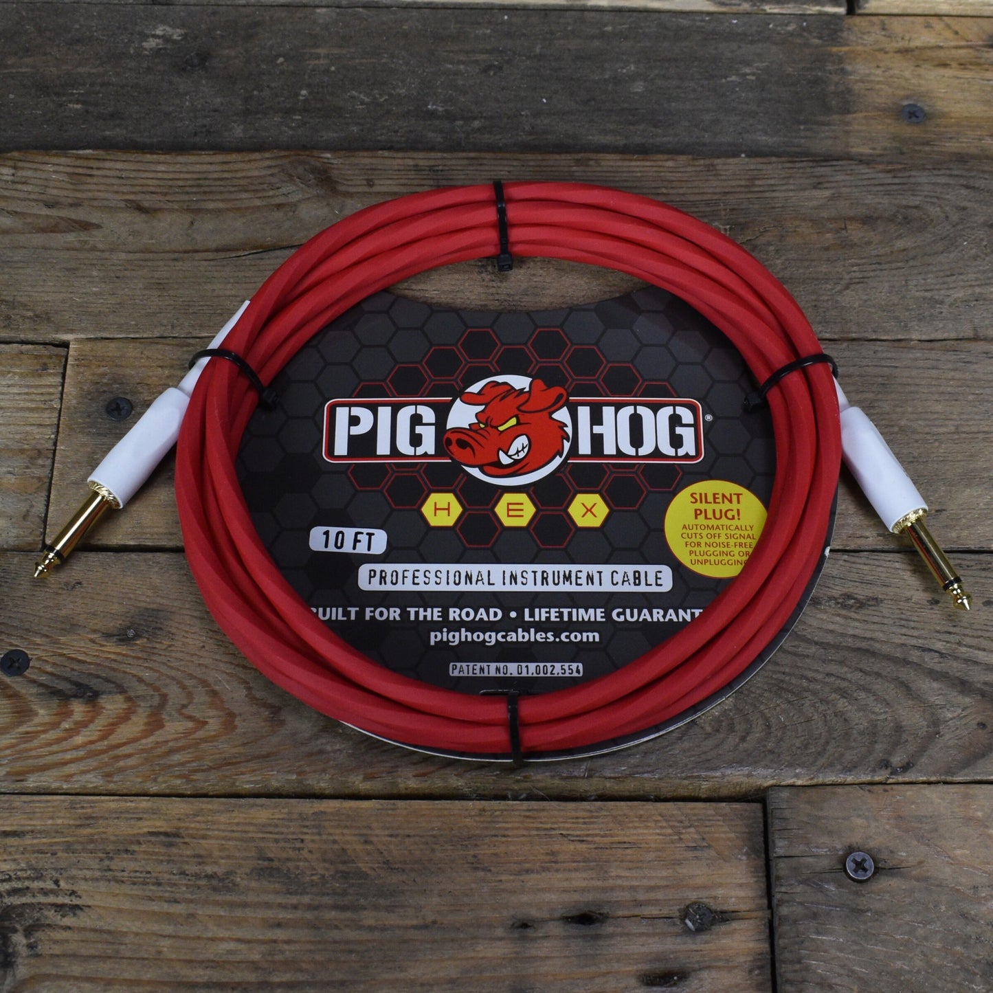 Pig Hog Hex Series Straight-to-Straight Silent 10' - Candy Apple Red