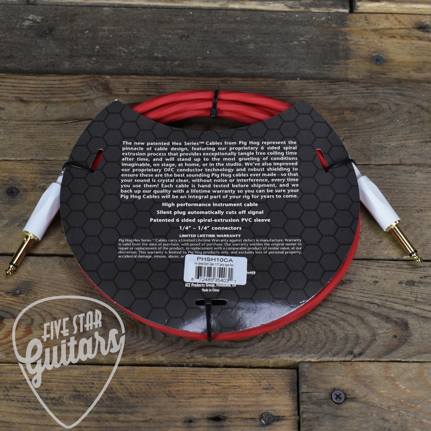 Pig Hog Hex Series Straight-to-Straight Silent 10' - Candy Apple Red