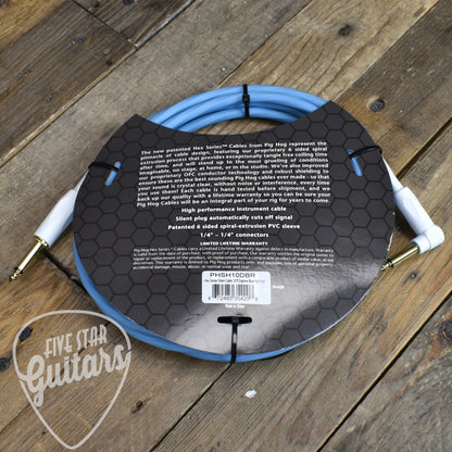 Pig Hog Hex Series Silent Cable 10 ft Daphne Blue Right Angle