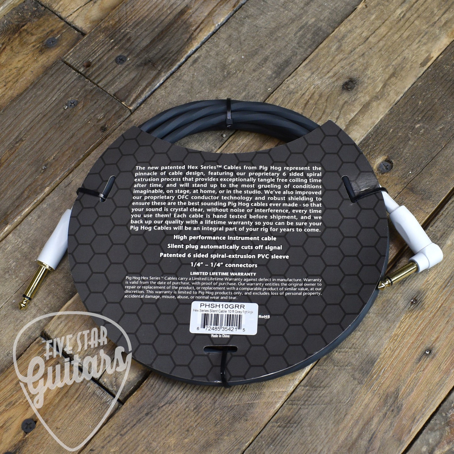 Pig Hog Hex Series Silent Cable 10 ft Grey, Right Angle