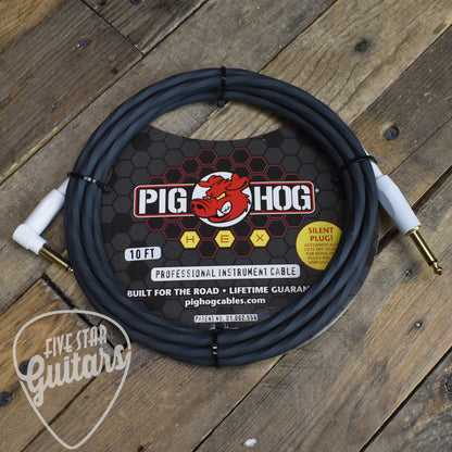 Pig Hog Hex Series Silent Cable 10 ft Grey Right Angle