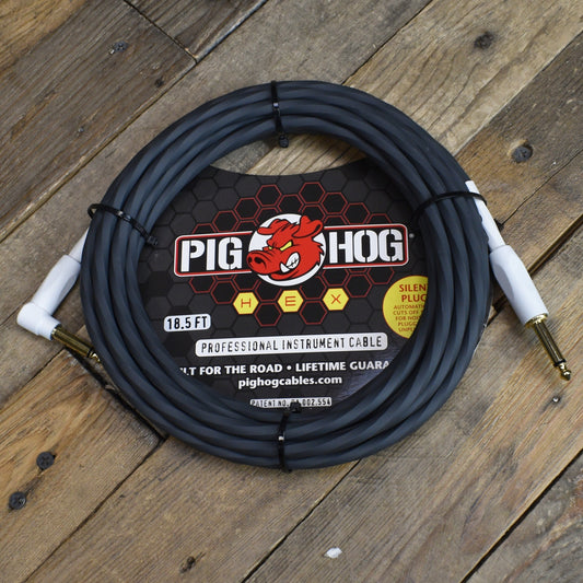 Pig Hog Hex Series Silent Cable 18.6 ft Grey Right Angle
