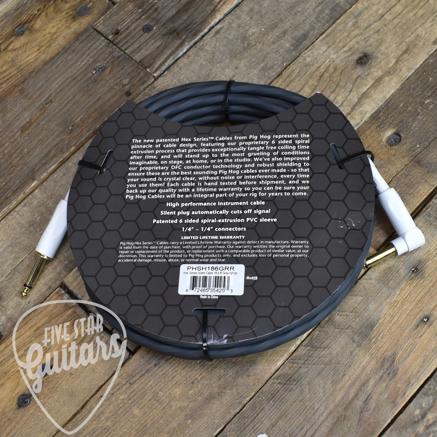Pig Hog Hex Series Silent Cable 18.6 ft Grey, Right Angle