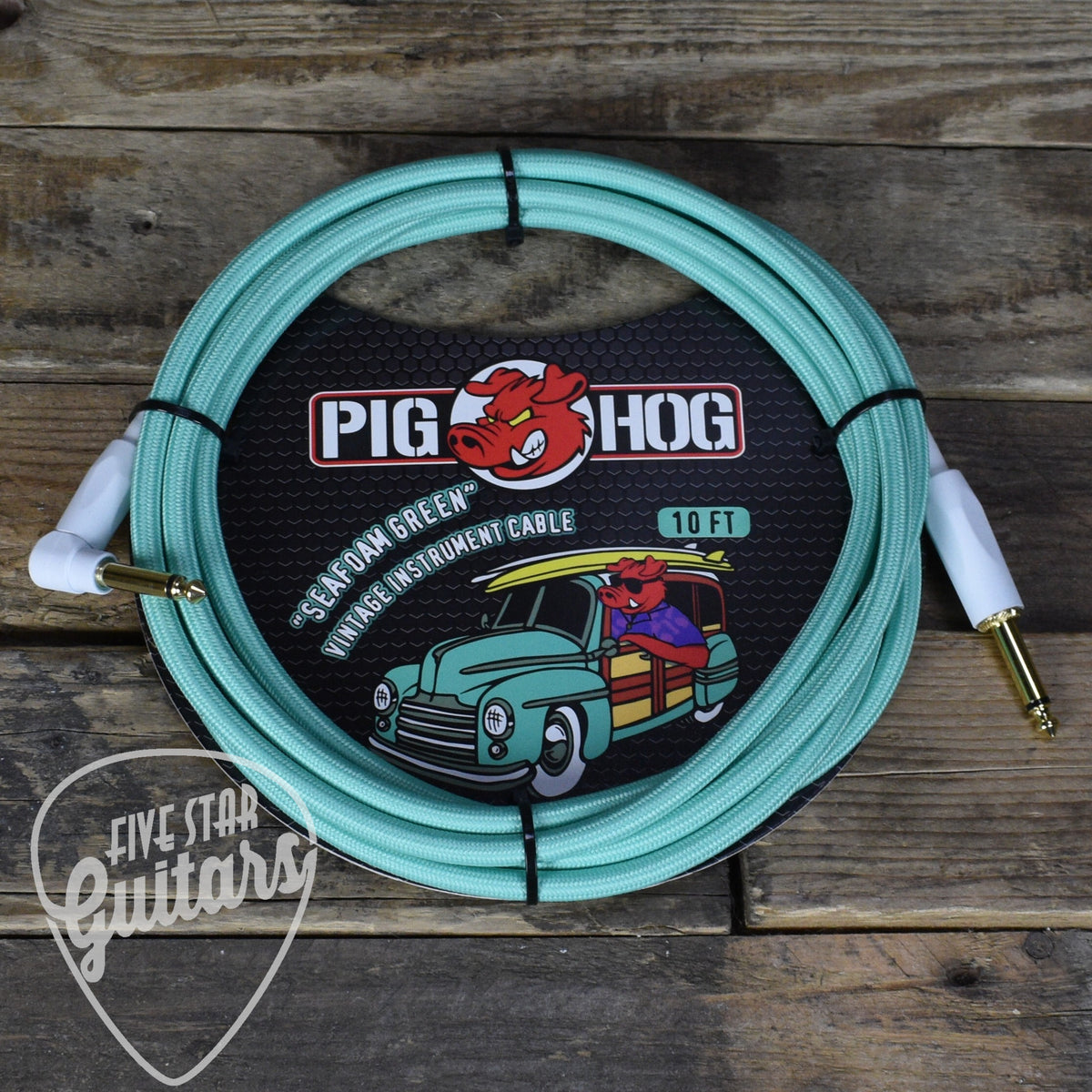 Pig Hog "Seafoam Green" Instrument Cable 10ft- Right Angle