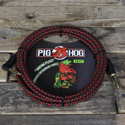 Pig Hog Straight to Right Angle Instrument Cable - 10' - Tartan Plaid