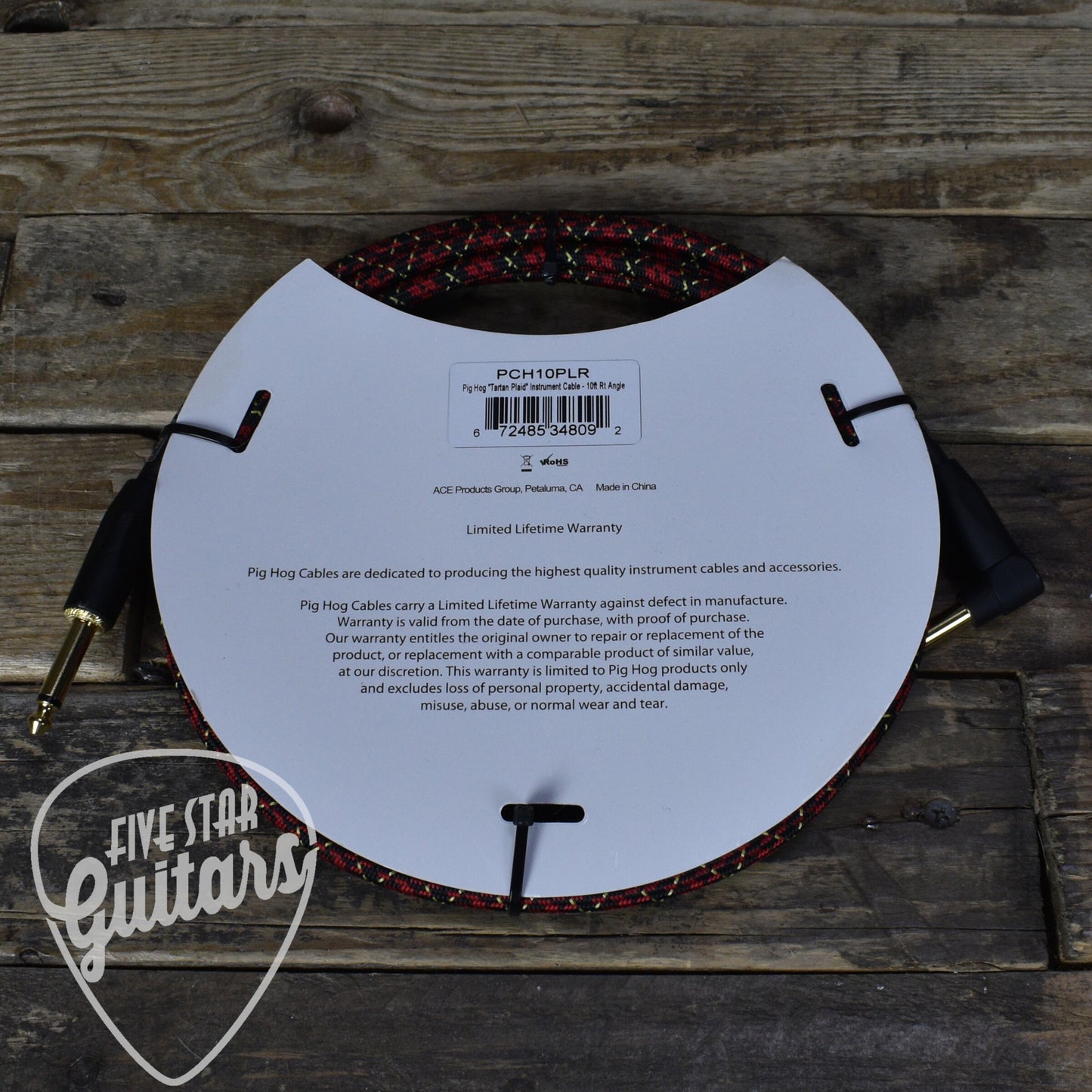 Pig Hog Straight to Right Angle Instrument Cable - 10' - Tartan Plaid