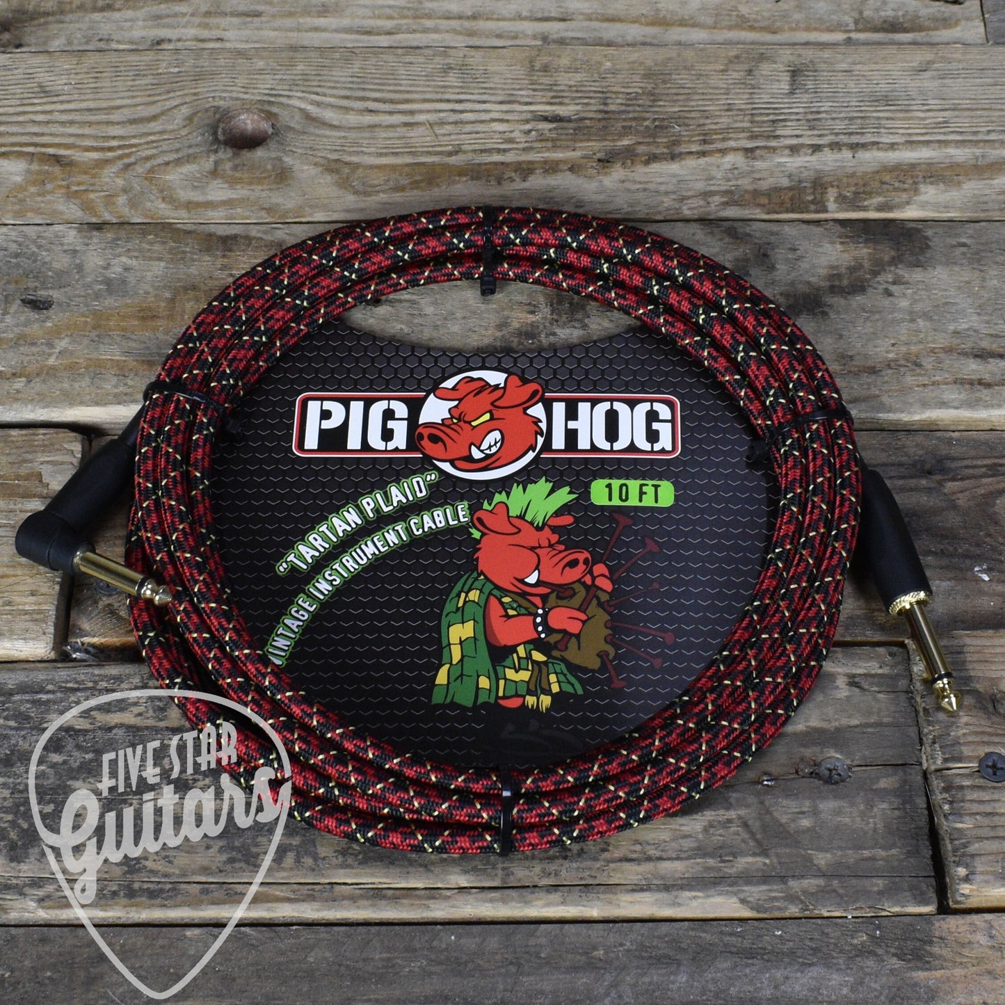 Pig Hog Straight to Right Angle Instrument Cable - 10' - Tartan Plaid