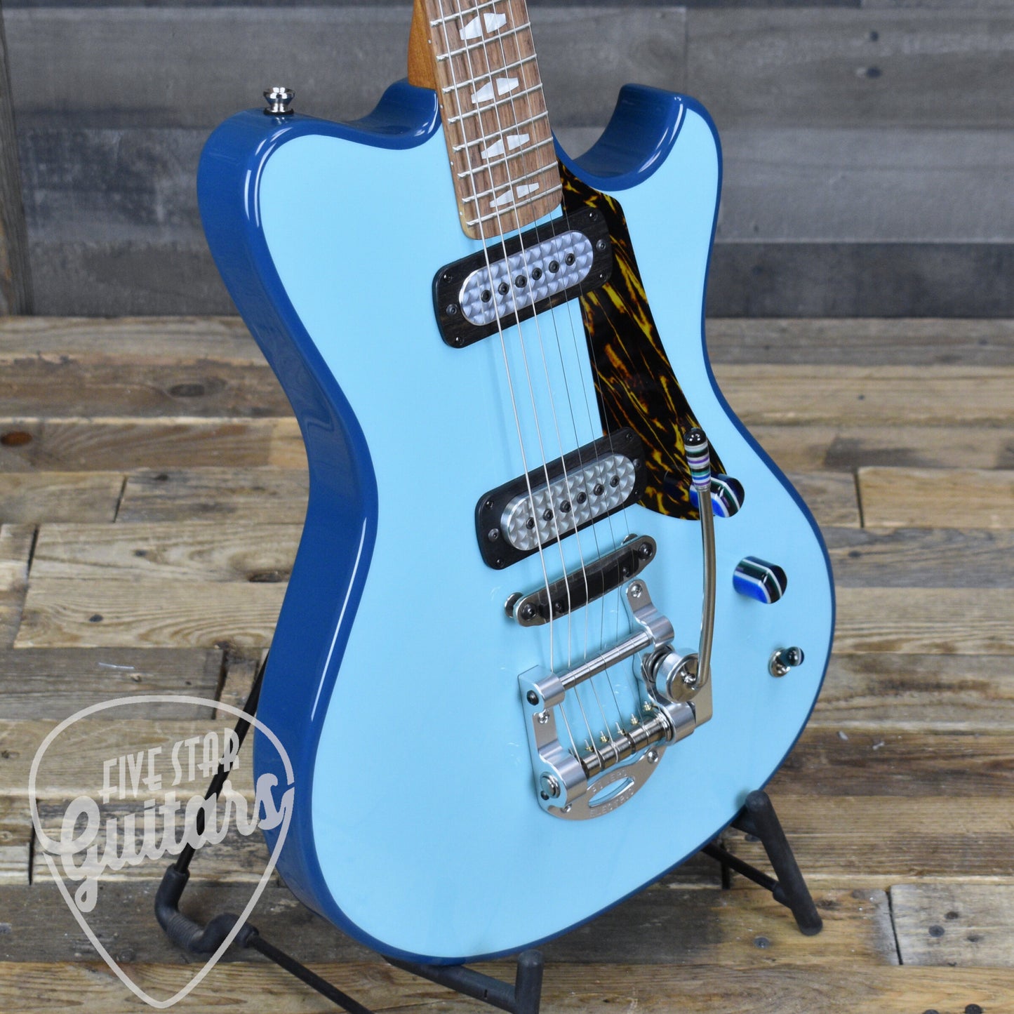 Powers Electric A-Type FF42 Cam Tail - Two Tone Larkspur/Oslo Blue with with Custom Leather Soft Shell Case