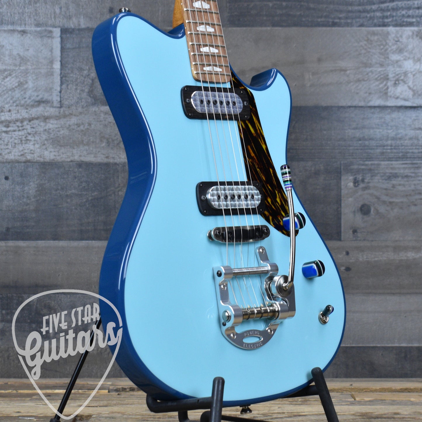 Powers Electric A-Type FF42 Cam Tail - Two Tone Larkspur/Oslo Blue with with Custom Leather Soft Shell Case