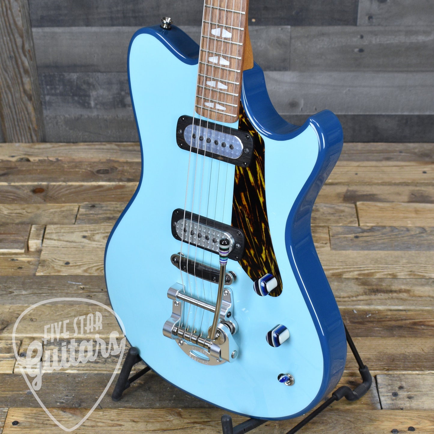 Powers Electric A-Type FF42 Cam Tail - Two Tone Larkspur/Oslo Blue with with Custom Leather Soft Shell Case