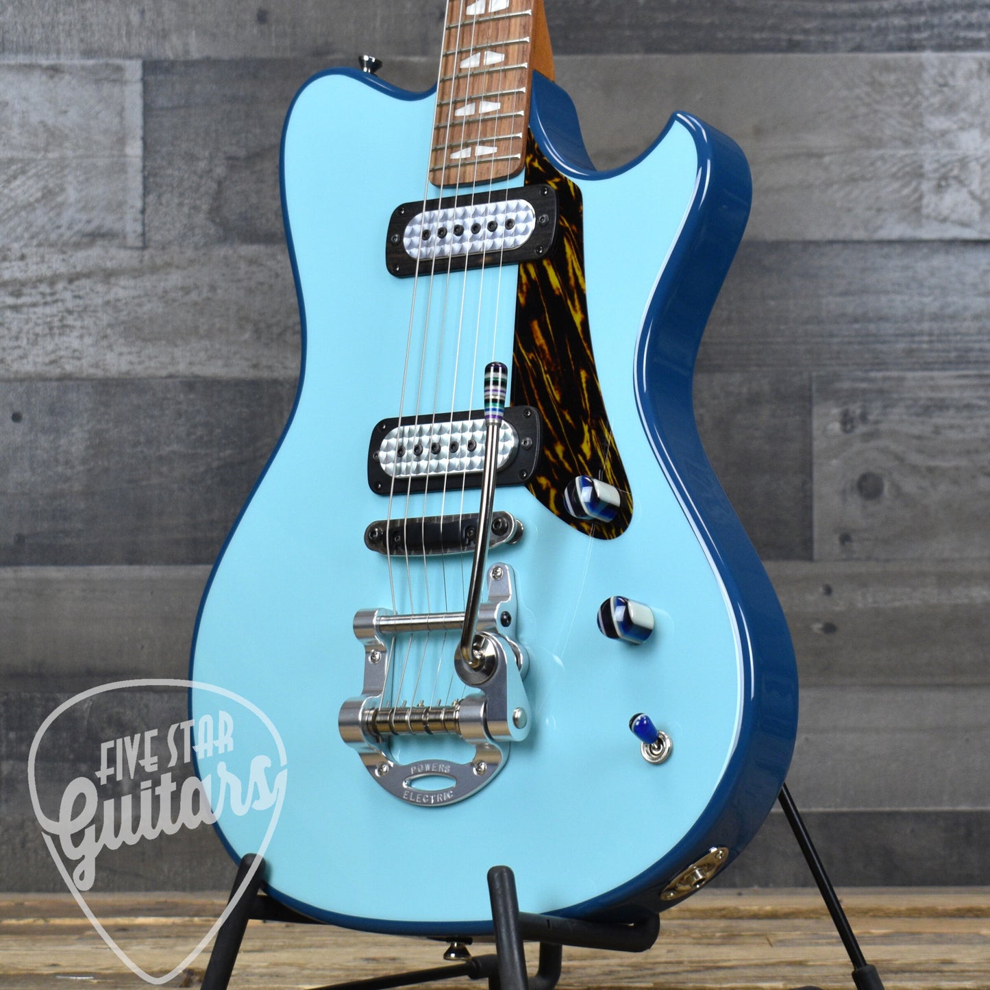 Powers Electric A-Type FF42 Cam Tail - Two Tone Larkspur/Oslo Blue with with Custom Leather Soft Shell Case
