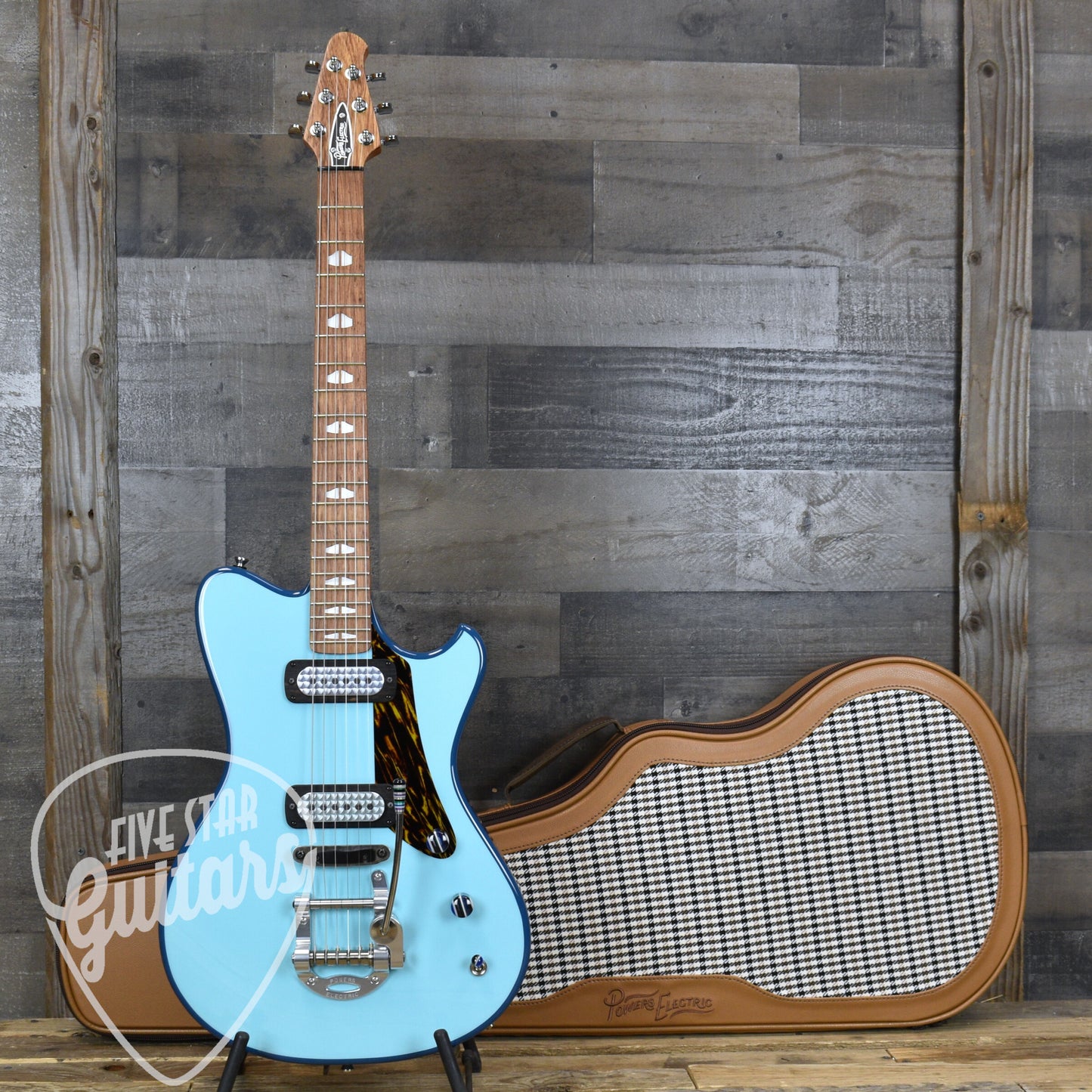 Powers Electric A-Type FF42 Cam Tail - Two Tone Larkspur/Oslo Blue with with Custom Leather Soft Shell Case