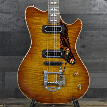 Powers Electric A Type Select Flame Maple Top PF42 - Sweet Tea Orange with Powers Electric Gigbag