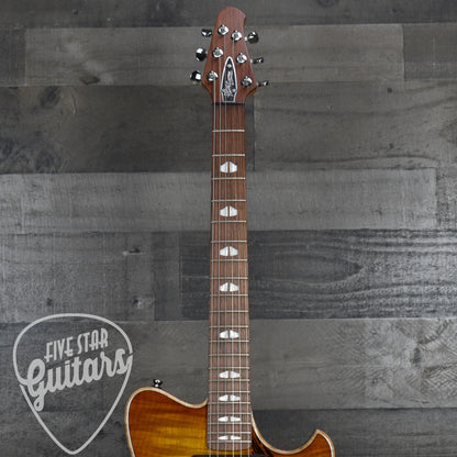 Powers Electric A Type Select Flame Maple Top PF42 - Sweet Tea Orange with Powers Electric Gigbag