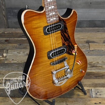 Powers Electric A Type Select Flame Maple Top PF42 - Sweet Tea Orange with Powers Electric Gigbag
