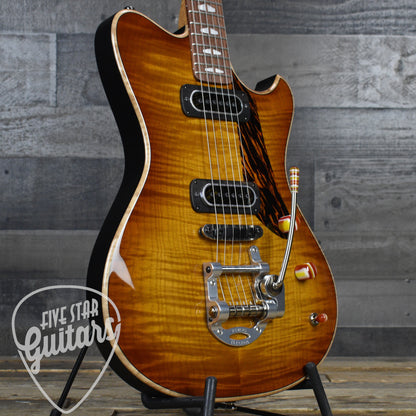 Powers Electric A Type Select Flame Maple Top PF42 - Sweet Tea Orange with Powers Electric Gigbag
