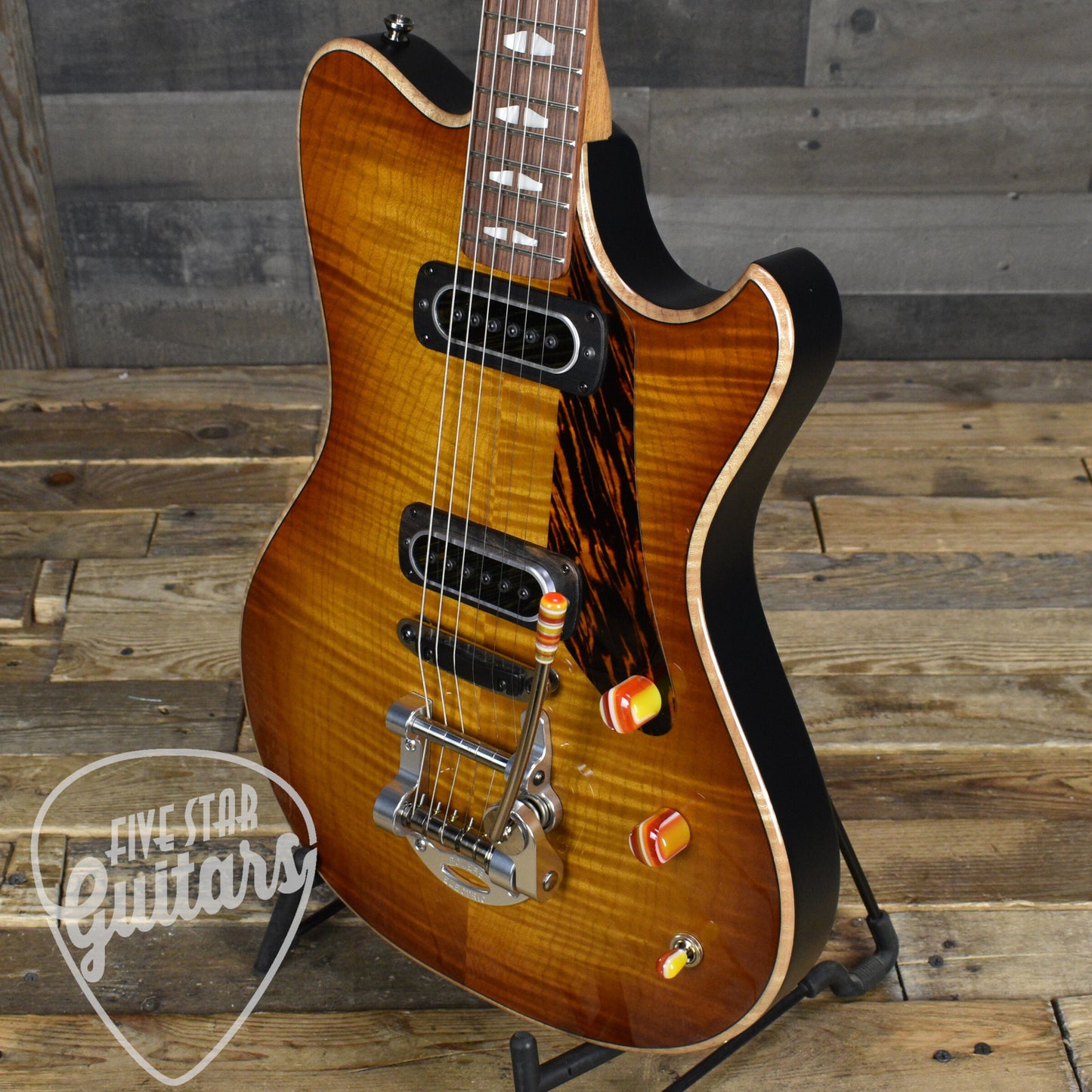Powers Electric A Type Select Flame Maple Top PF42 - Sweet Tea Orange with Powers Electric Gigbag