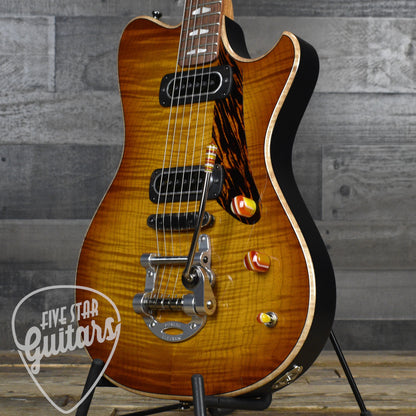 Powers Electric A Type Select Flame Maple Top PF42 - Sweet Tea Orange with Powers Electric Gigbag