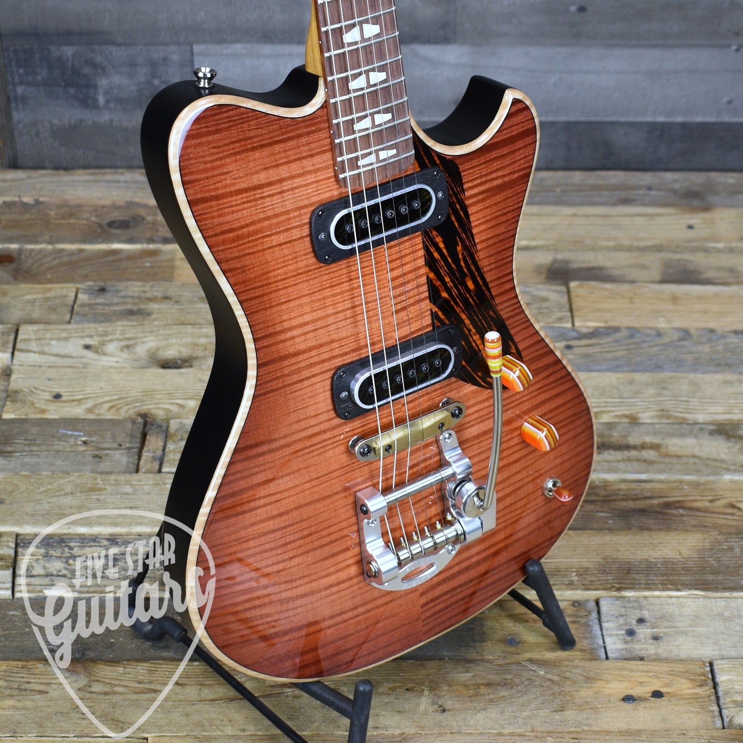 Powers Electric A-Type Select Maple PF42  - Cosmo Orange with Custom Leather Soft Shell Case
