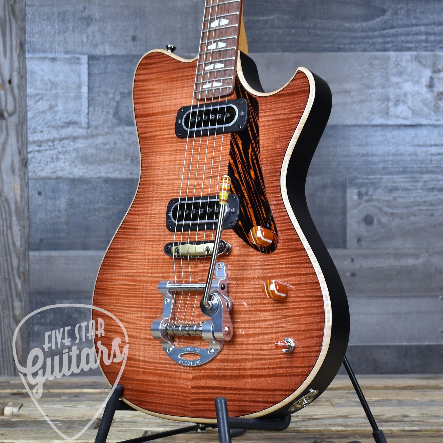 Powers Electric A-Type Select Maple PF42  - Cosmo Orange with Custom Leather Soft Shell Case