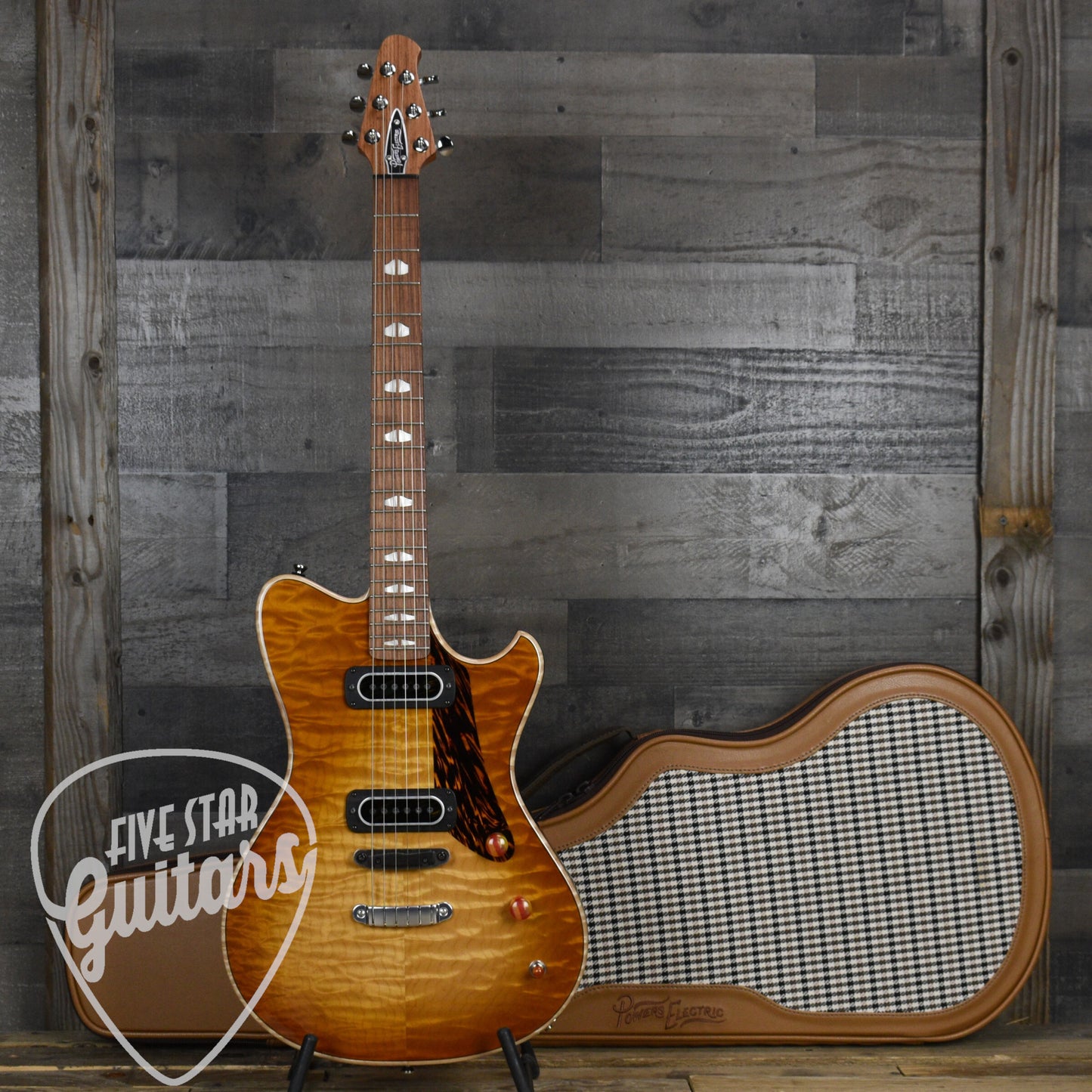Powers Electric A Type Select Quilted Maple - Wild Honey Burst - Top Loading Hardtail with Powers Electric Gigbag
