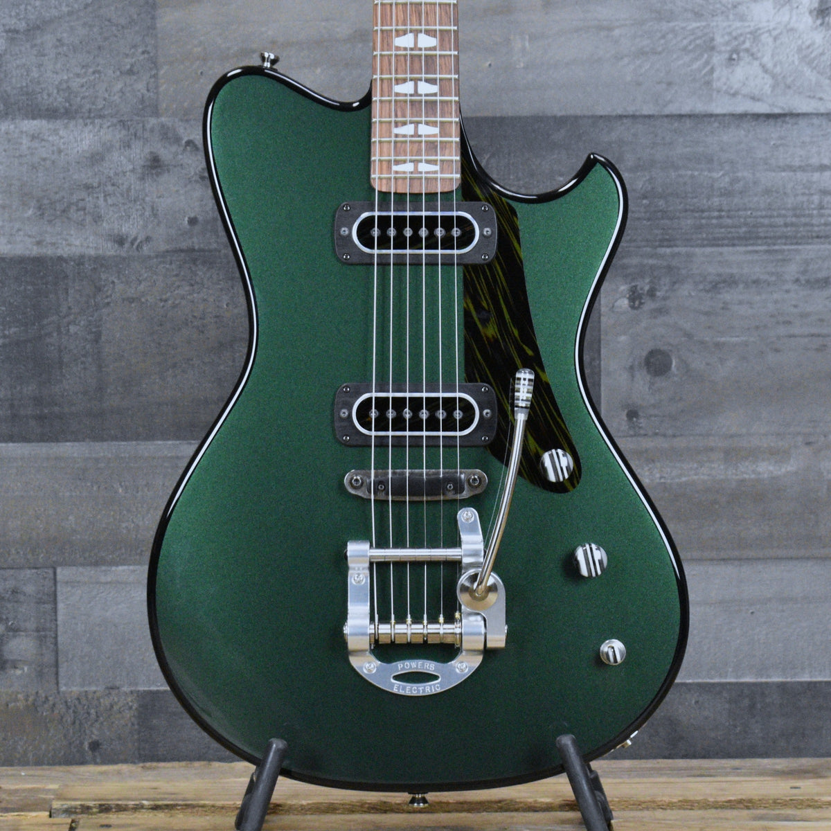 Powers Electric A Type Two Tone PF42 CamTail - British Racing Green/Jet Black with Custom Leather Soft Shell Case