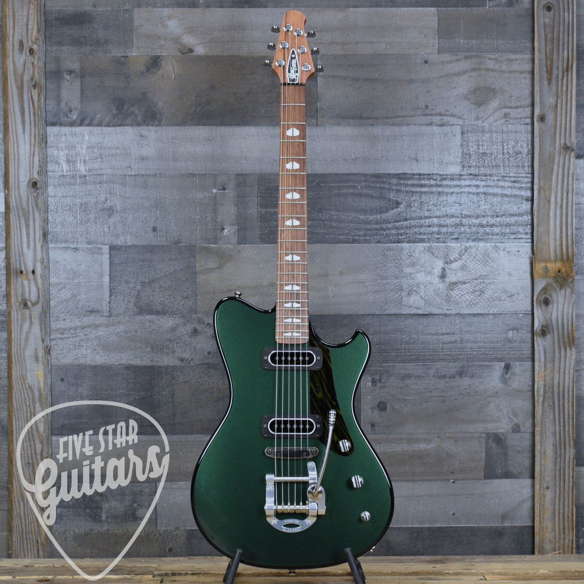 Powers Electric A Type Two Tone PF42 CamTail - British Racing Green/Jet Black with Custom Leather Soft Shell Case
