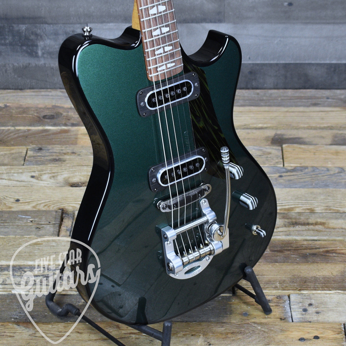 Powers Electric A Type Two Tone PF42 CamTail - British Racing Green/Jet Black with Custom Leather Soft Shell Case