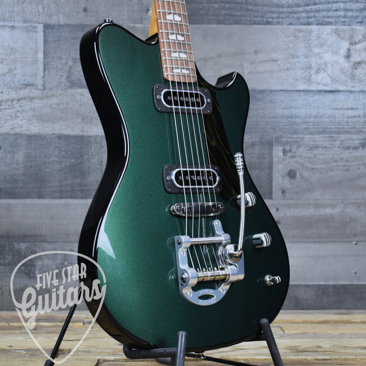 Powers Electric A Type Two Tone PF42 CamTail - British Racing Green/Jet Black with Custom Leather Soft Shell Case