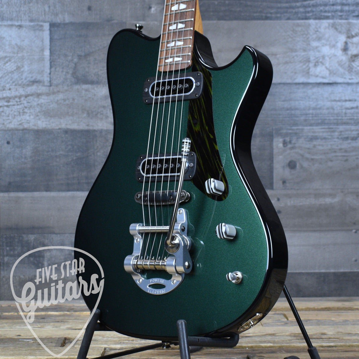 Powers Electric A Type Two Tone PF42 CamTail - British Racing Green/Jet Black with Custom Leather Soft Shell Case