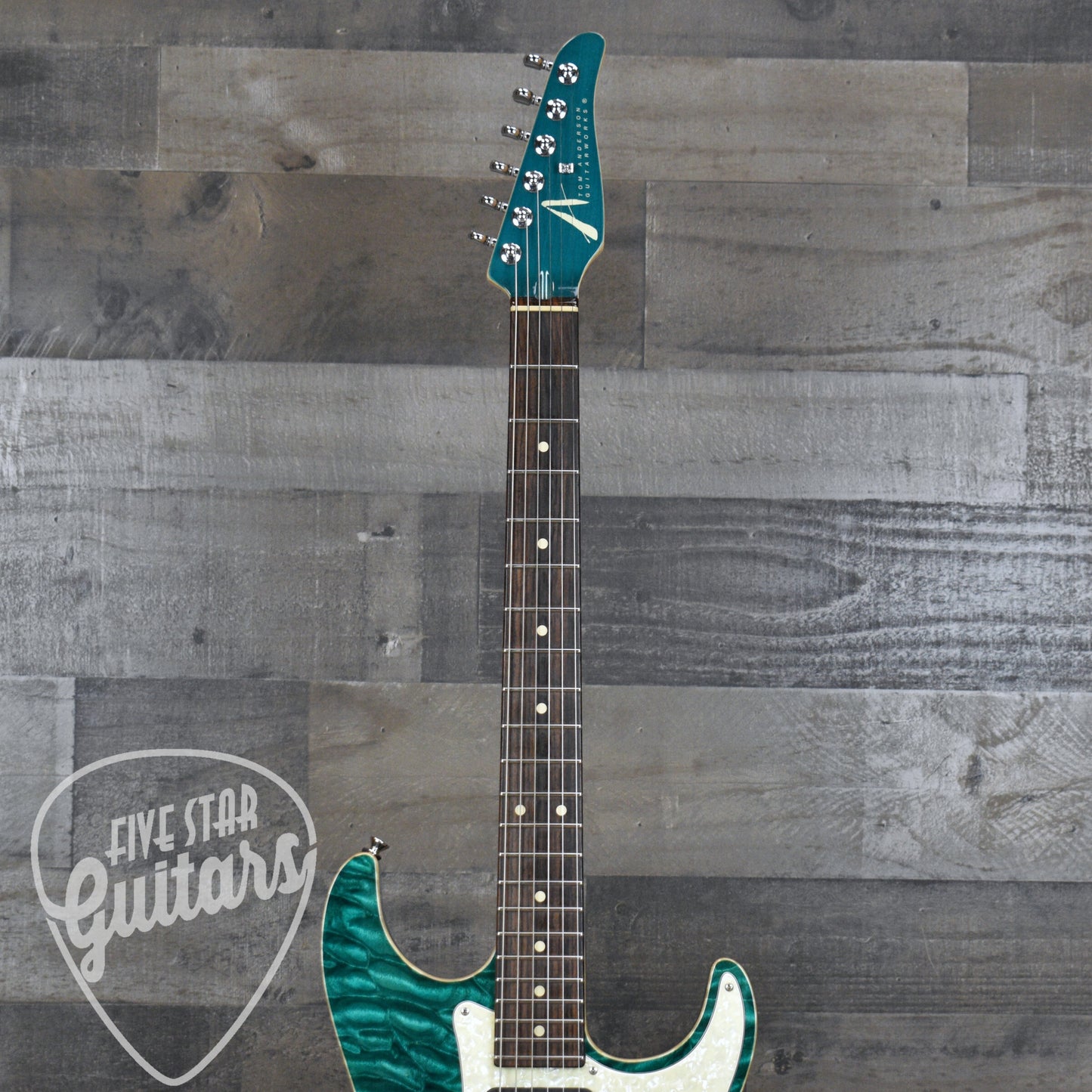 Pre-Owned 2008 Tom Anderson Hollow Drop Classic HSS Quilt Top - Trans Teal with Hard Case