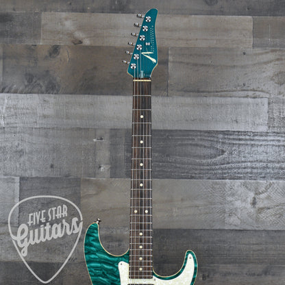 Pre-Owned 2008 Tom Anderson Hollow Drop Classic HSS Quilt Top - Trans Teal with Hard Case